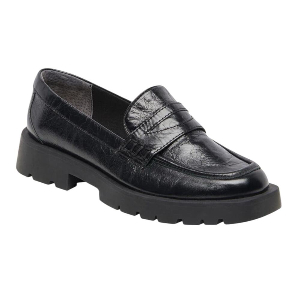 Dolce Vita Penny Loafers 8.5 Onyx Crinkle Patent Preppy Career Academia